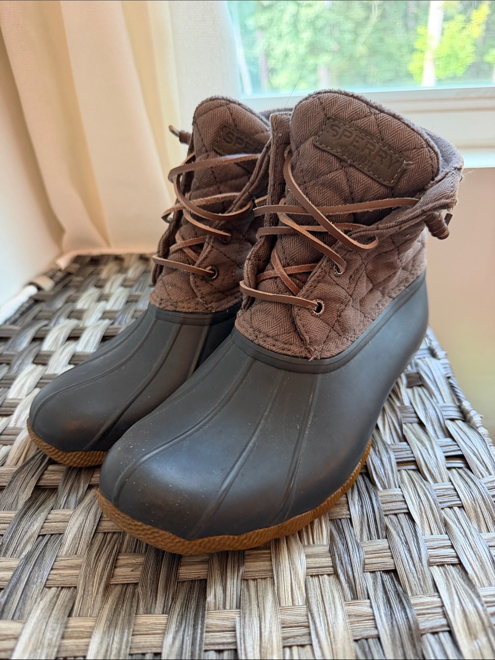 Sperry Brown Quilted Kids Rain Boots with Rubber Shell
